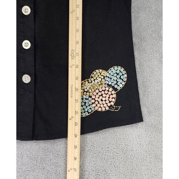 Free For Humanity Shirt Womens Small Black Sequined Button Up Short Sleeve Retro - Picture 5 of 9